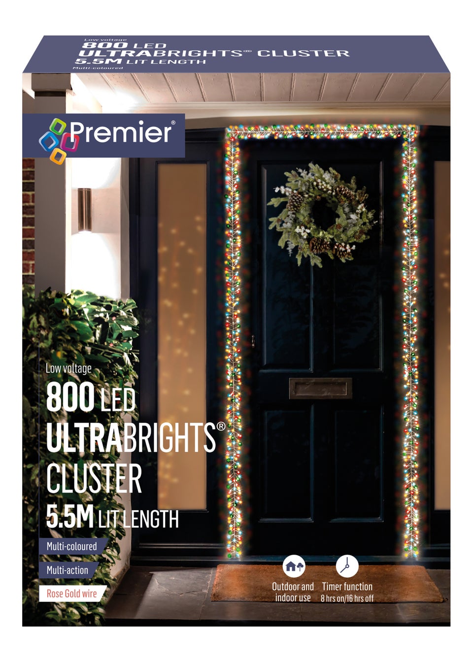 Premier Decorations 800 Multi-coloured LED Rose Gold Wire Ultrabrights Cluster Lights