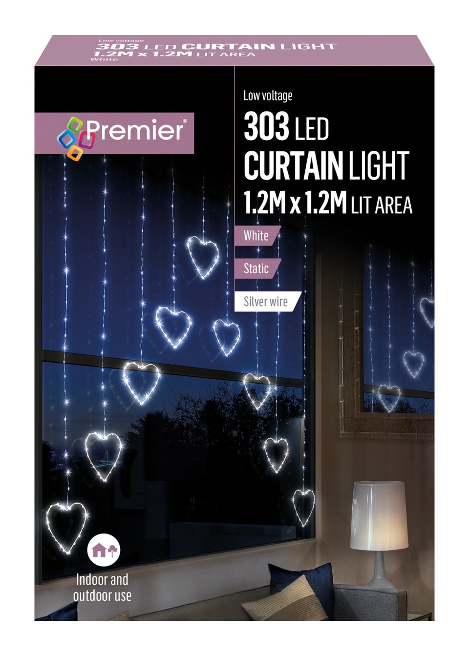 Premier Decorations 303 White LED Heart Curtain Light