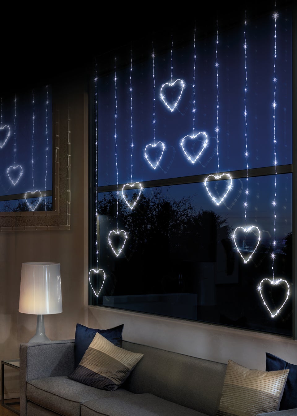 Premier Decorations 303 White LED Heart Curtain Light