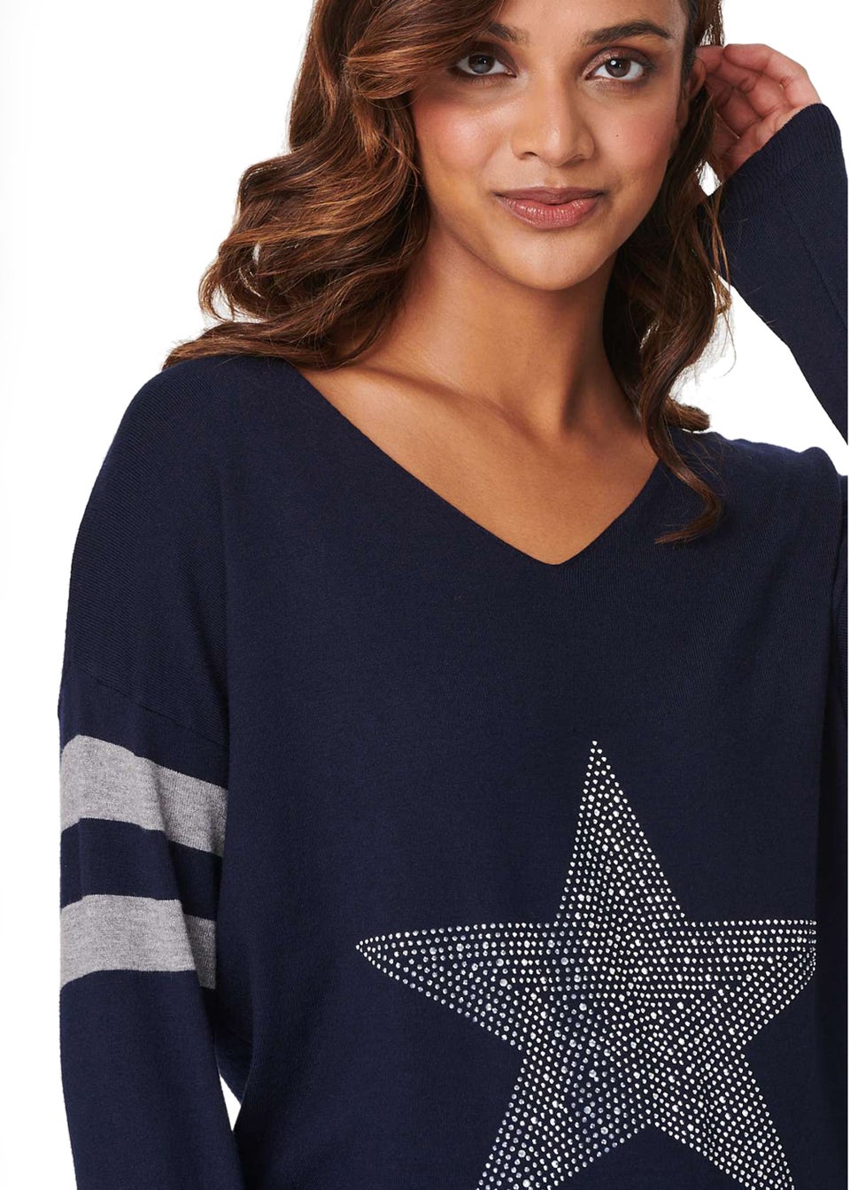 Izabel London Navy Star Embellished Knit Jumper