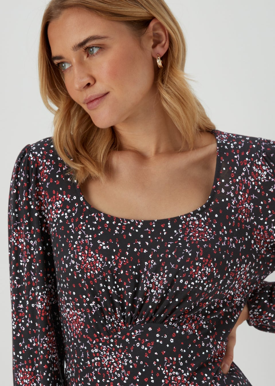Red Square Neck Mini Dress