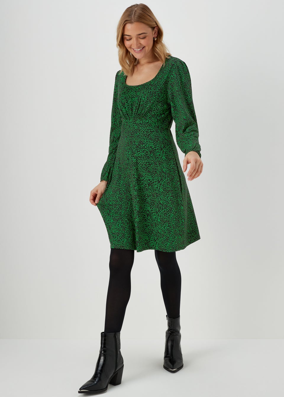 Green Square Neck Mini Dress