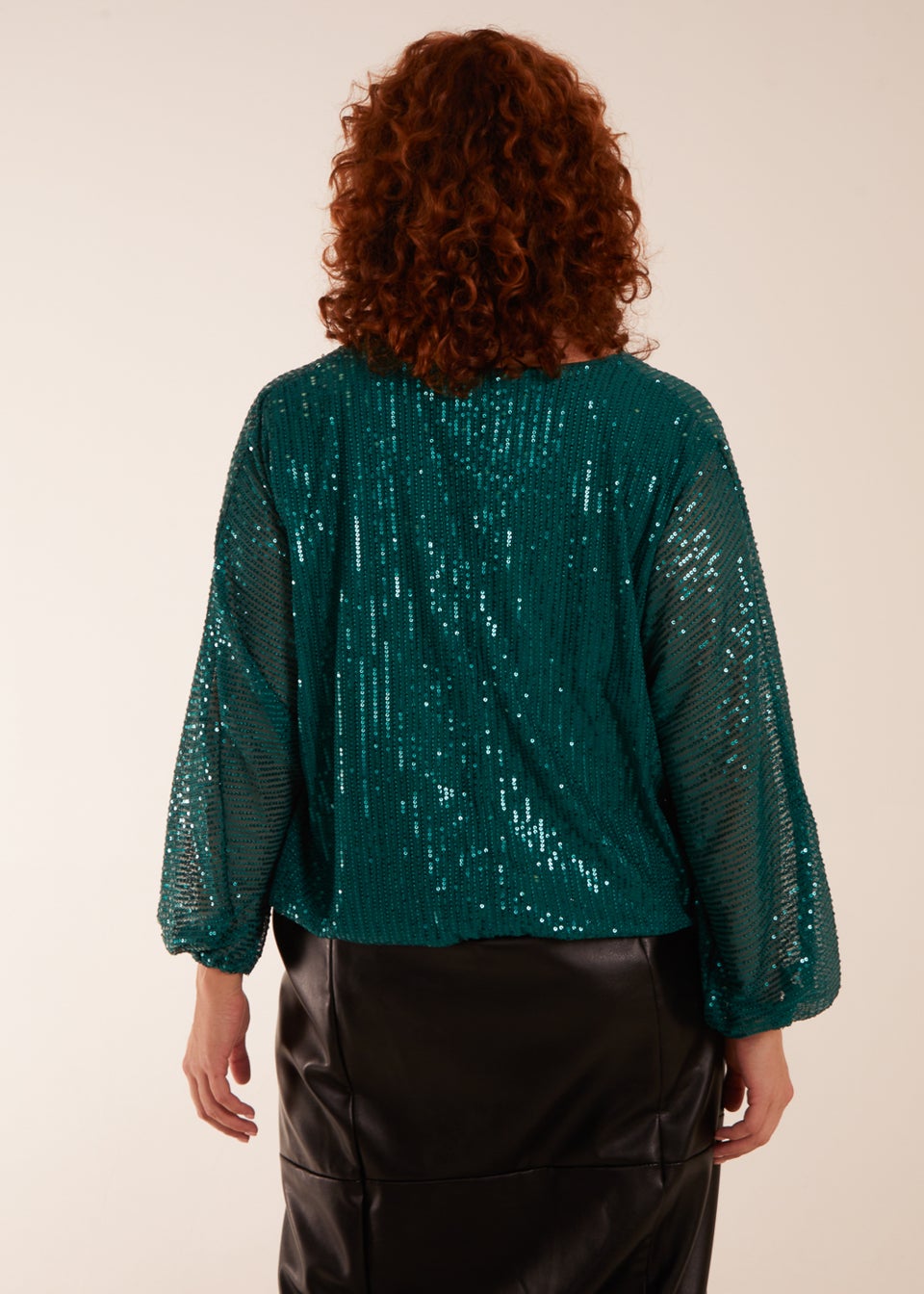 Blue Vanilla Teal Curve Sequin Batwing Blouse