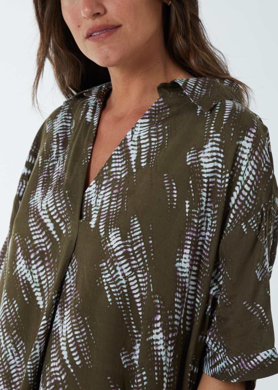 Blue Vanilla Khaki Printed Collar Tunic Dress