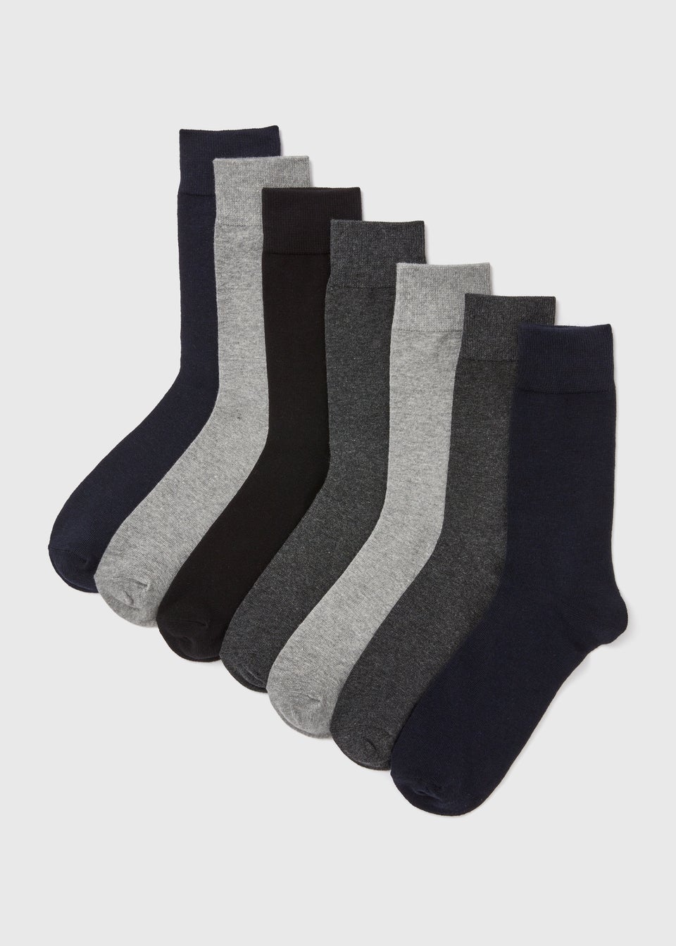 7 Pack Grey/ Marl/ Navy Plain Socks