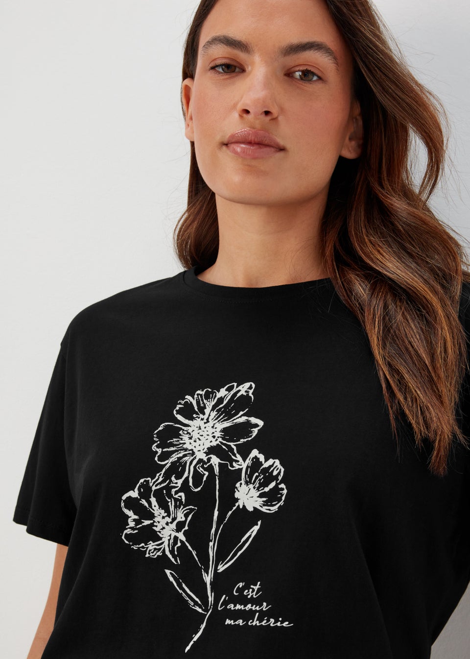 Black Flower Print T-Shirt