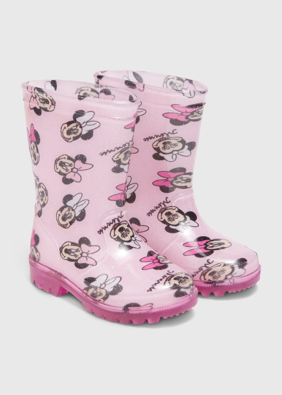 Kids Pink Minnie Mouse Print Light Up PVC Wellies (Younger 4-12)