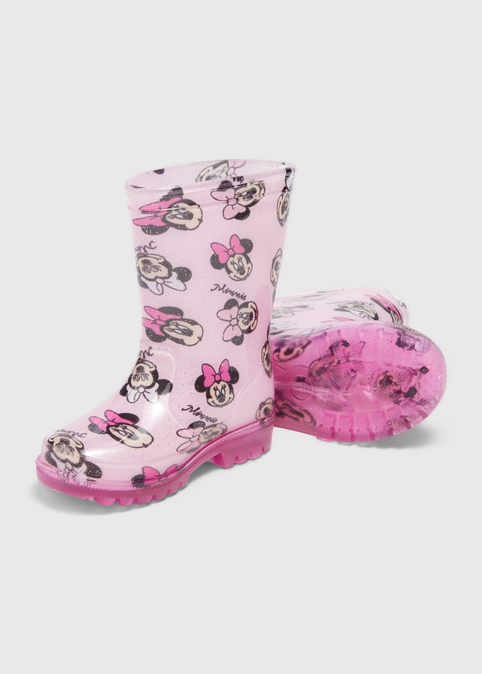 Kids Pink Minnie Mouse Print Light Up PVC Wellies (Younger 4-12)