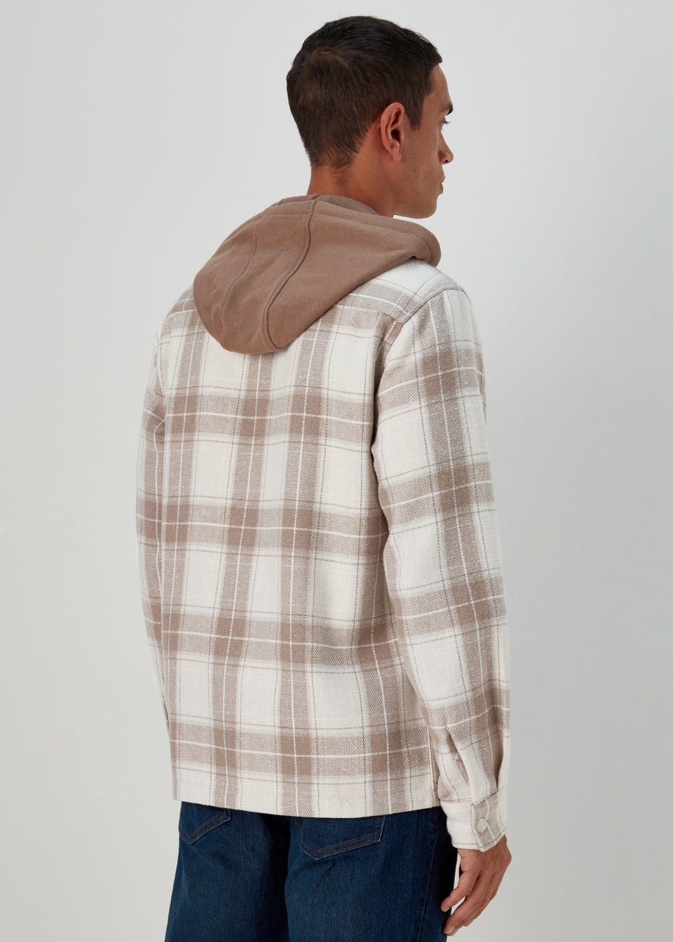 Beige Check Hooded Overshirt