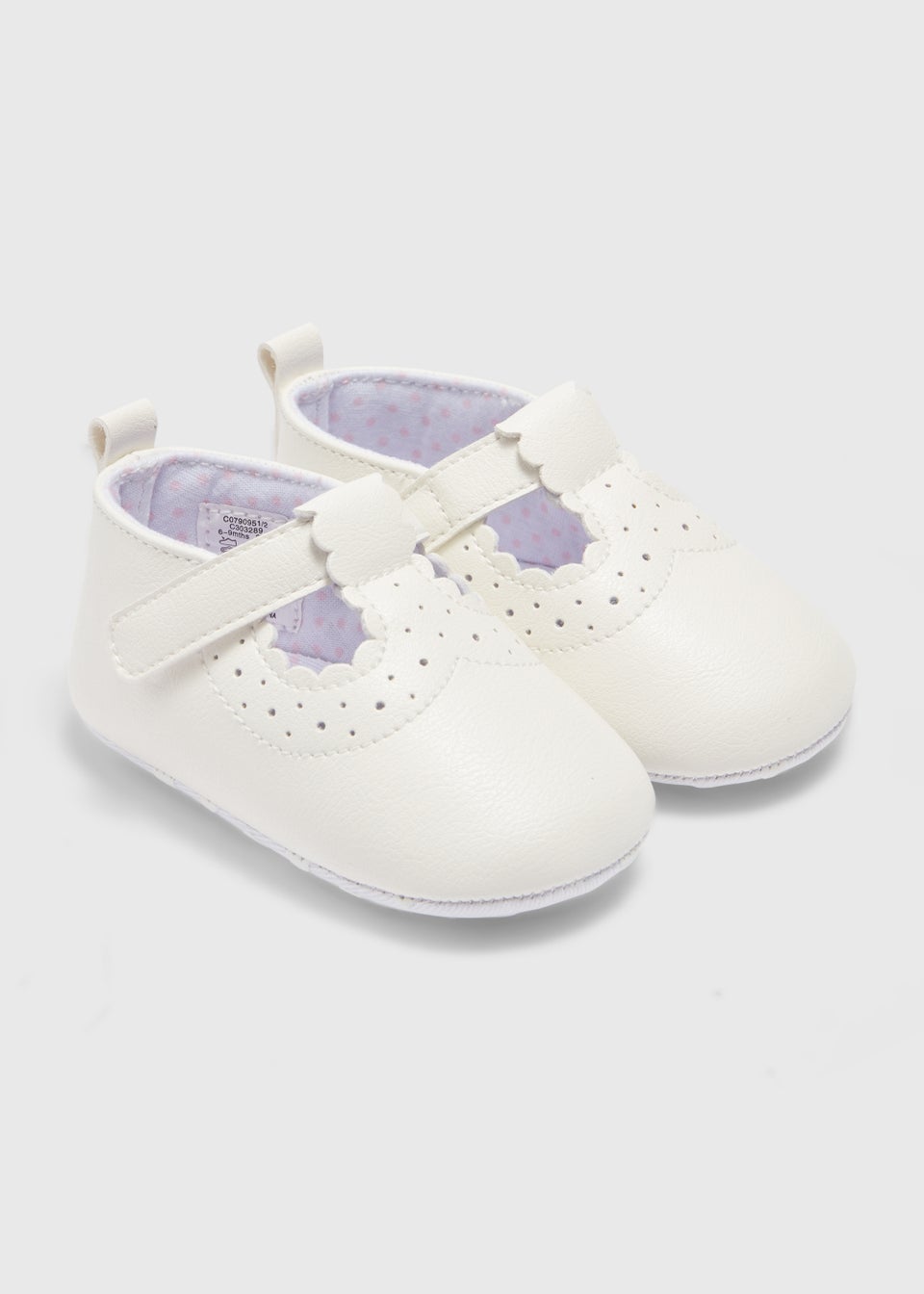 Baby White T Bar Scallop Edge Shoes (Newborn-18mths)