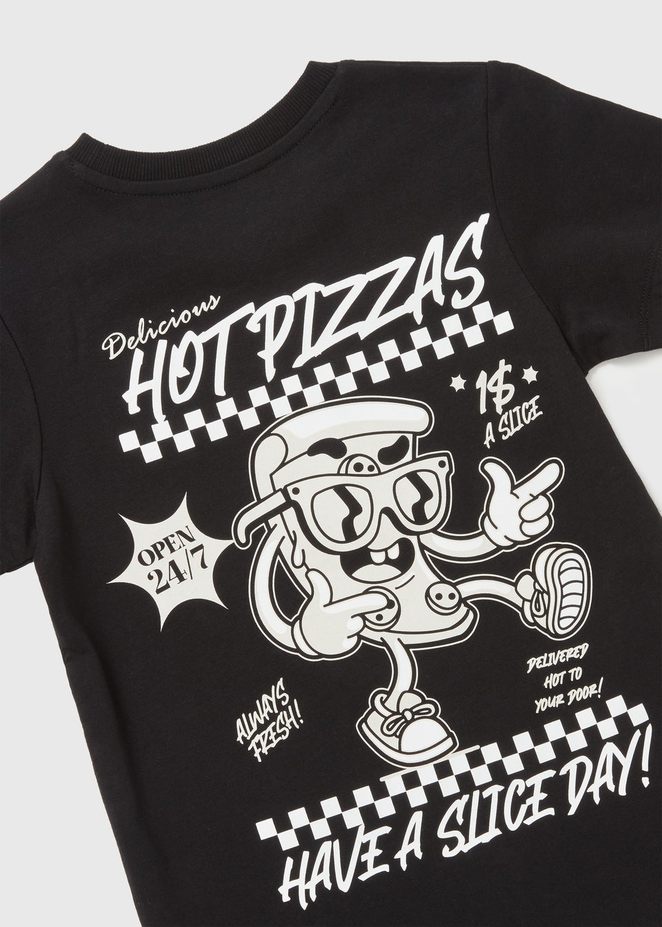 Boys Black Pizza Print T-Shirt (7-13yrs)