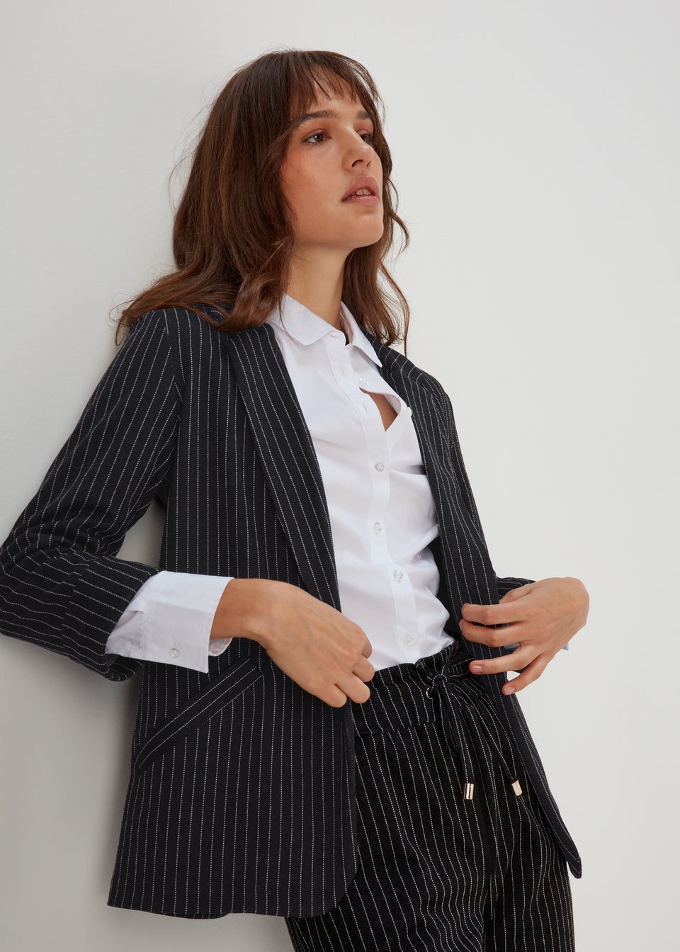Et Vous Black Pinstripe Ponte Blazer