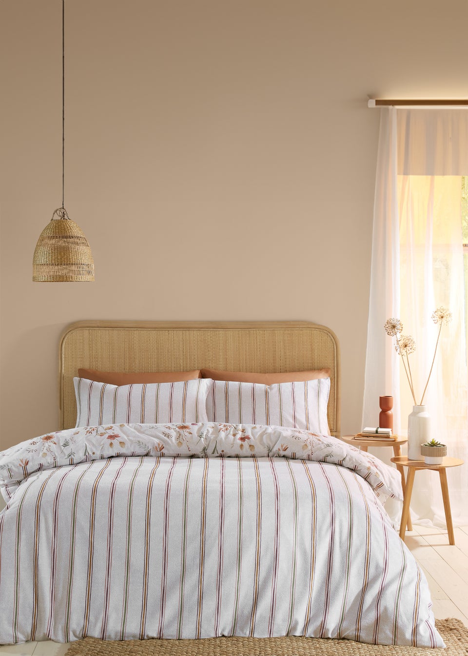 Catherine Lansfield Brushed Cotton Harvest Flowers Reversible Duvet Cover Set