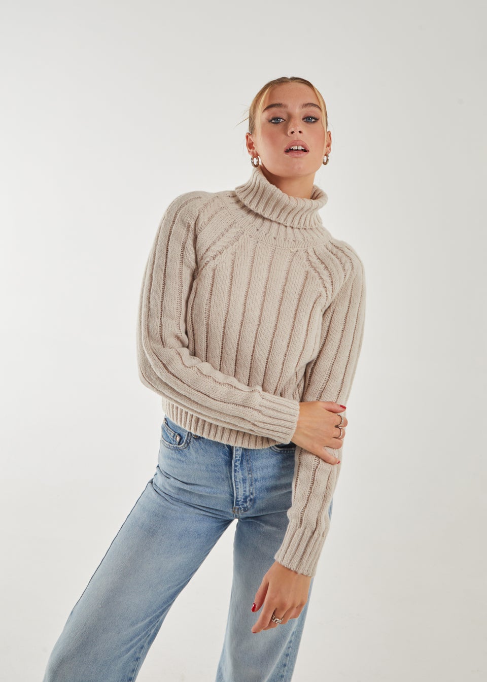 Pink Vanilla Stone Thick Roll Neck Jumper - Matalan