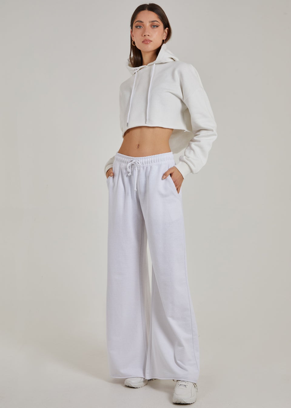 Pink Vanilla Ivory Raw Hem Cropped Hoodie