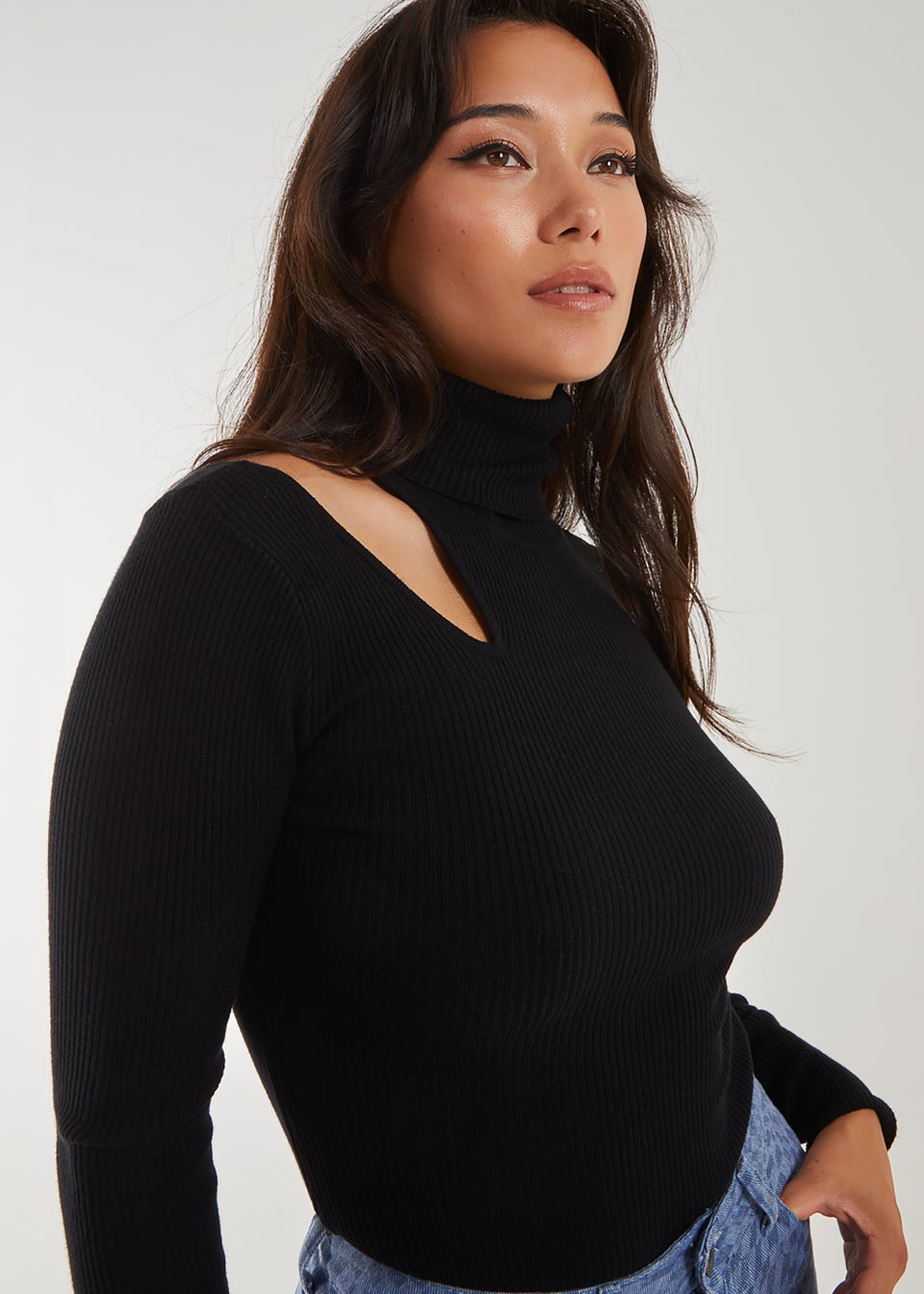 Pink Vanilla Black Knit Cut Out Turtle Neck Top