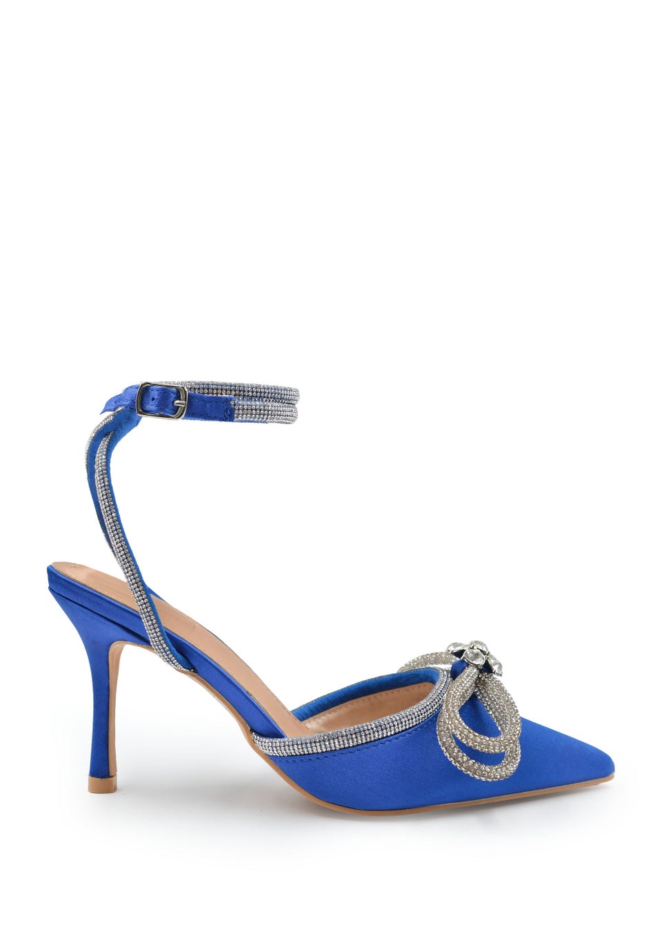 Where's That From Blue Silk Fanen Pointed Toe High Heels