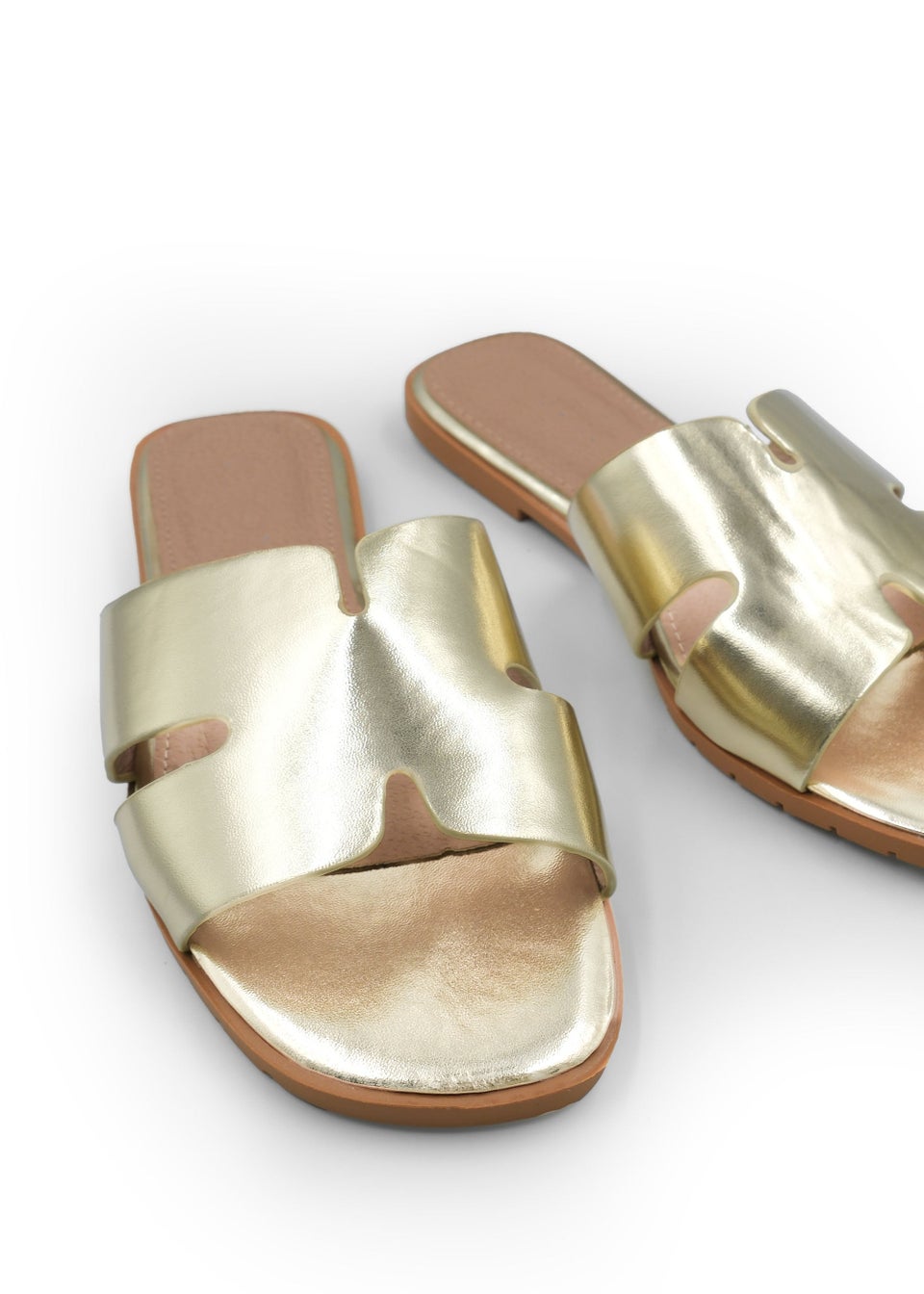 Where's That From Gold Metallic Pu Mae Strapped Slider Sandals