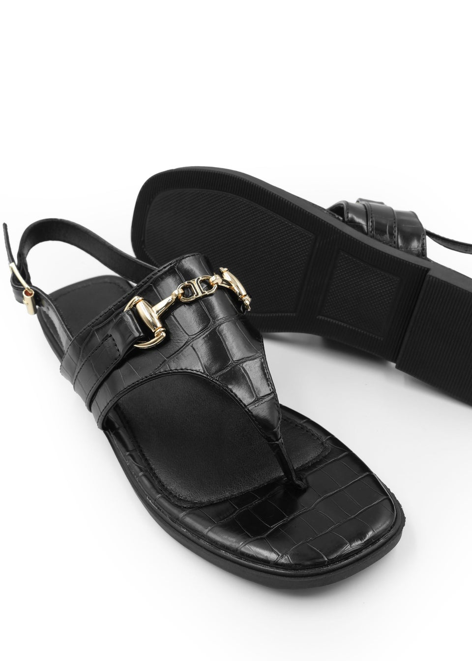 Where s That From Black Croc Pu Brianna Toe Post Sandals