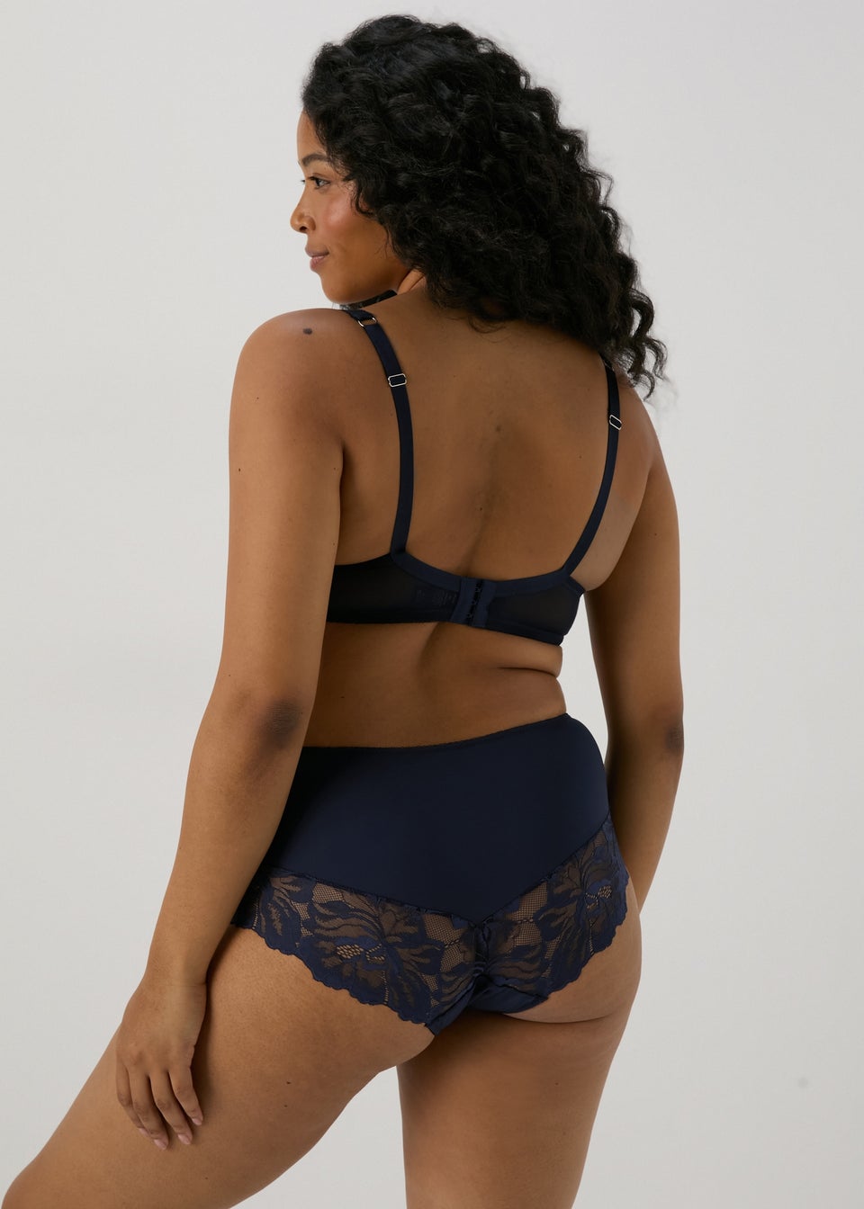 Lace Detail Midi Navy Knickers