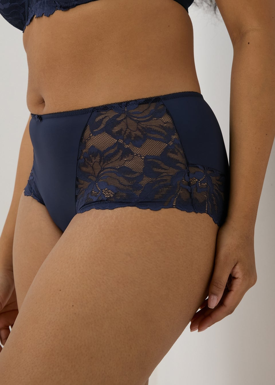 Lace Detail Midi Navy Knickers