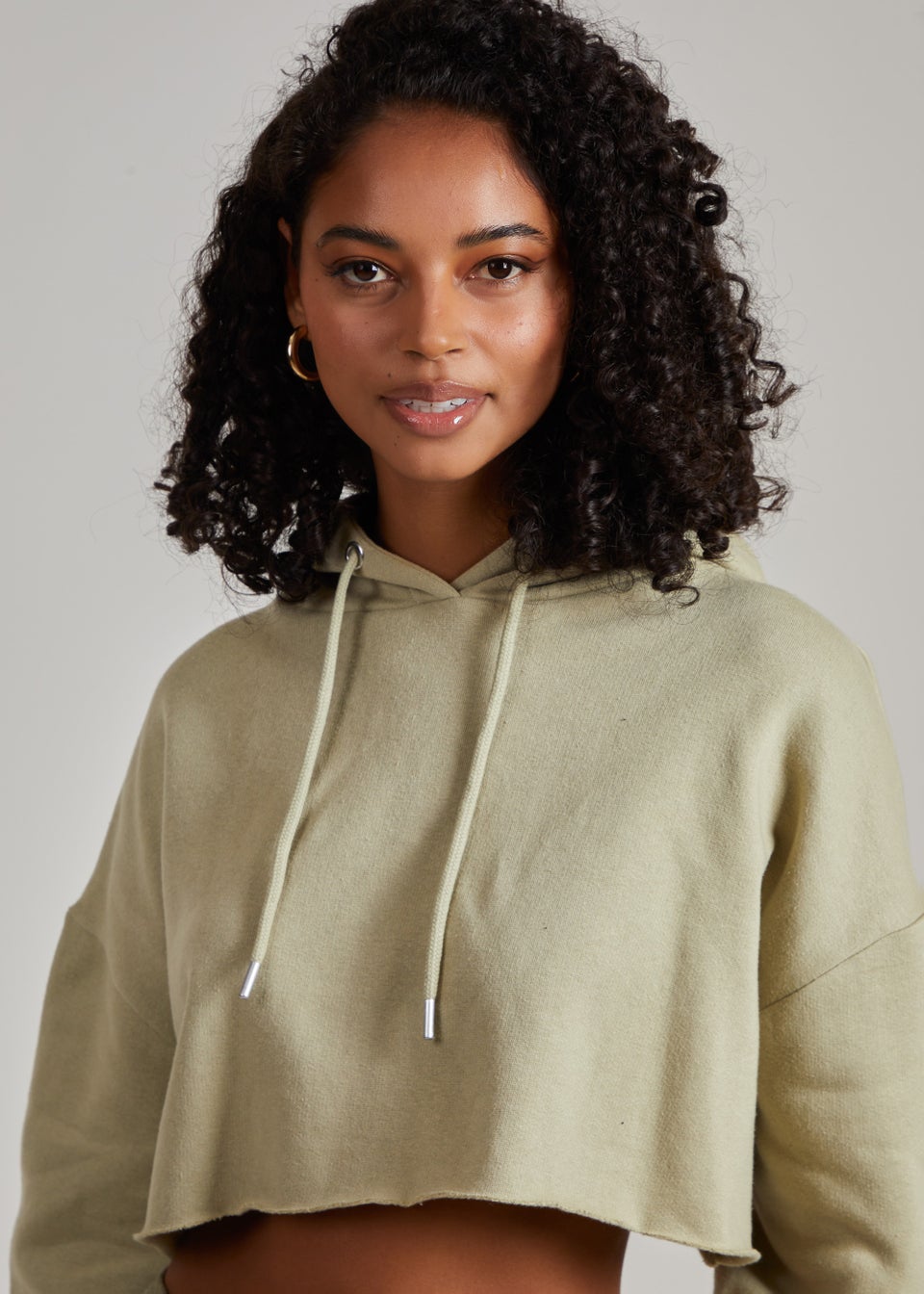 Pink Vanilla Sage Raw Hem Cropped Hoodie