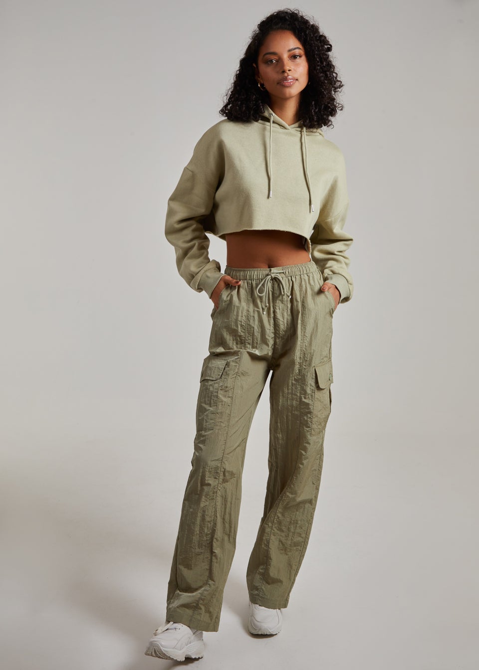 Pink Vanilla Sage Raw Hem Cropped Hoodie