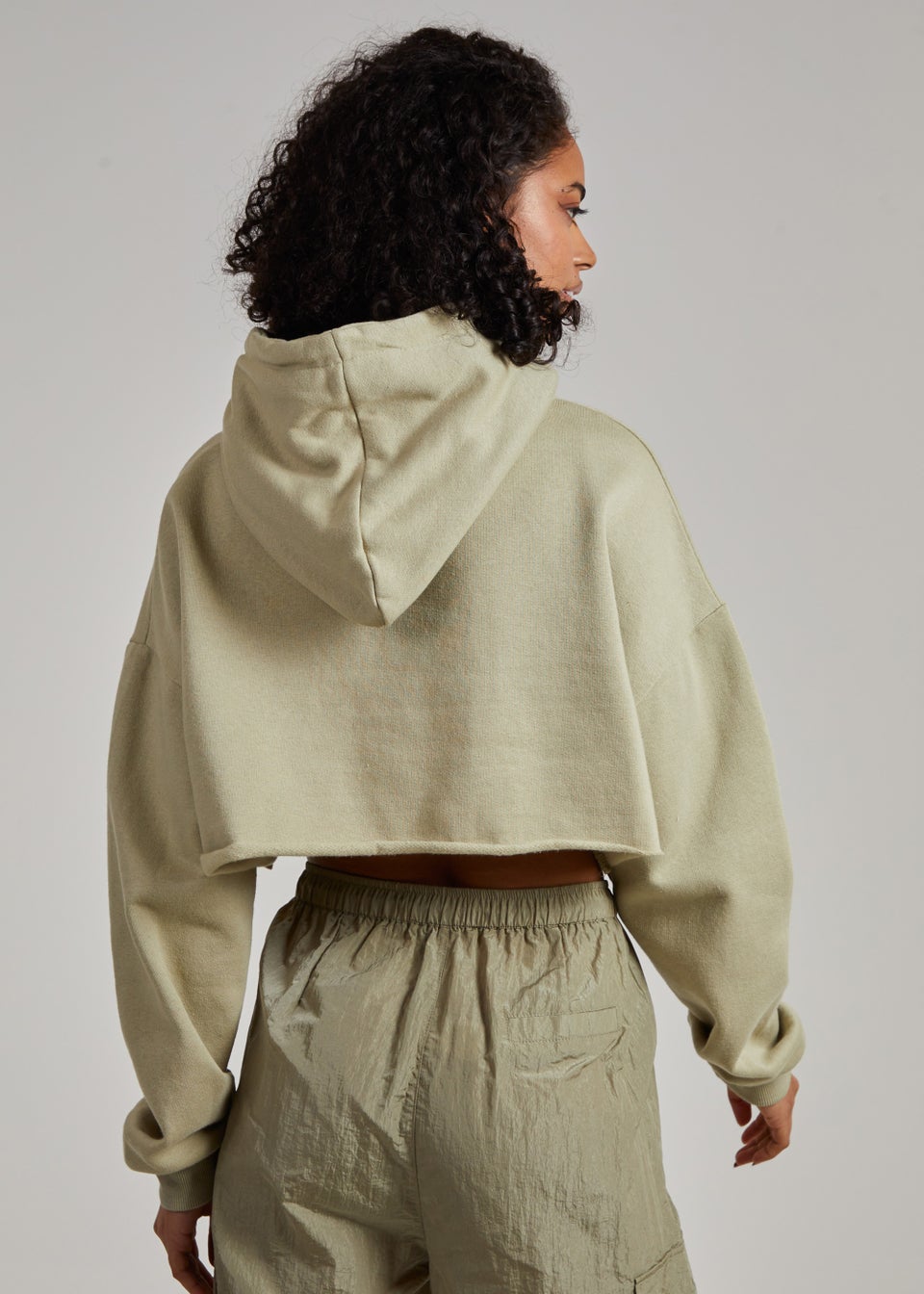 Pink Vanilla Sage Raw Hem Cropped Hoodie