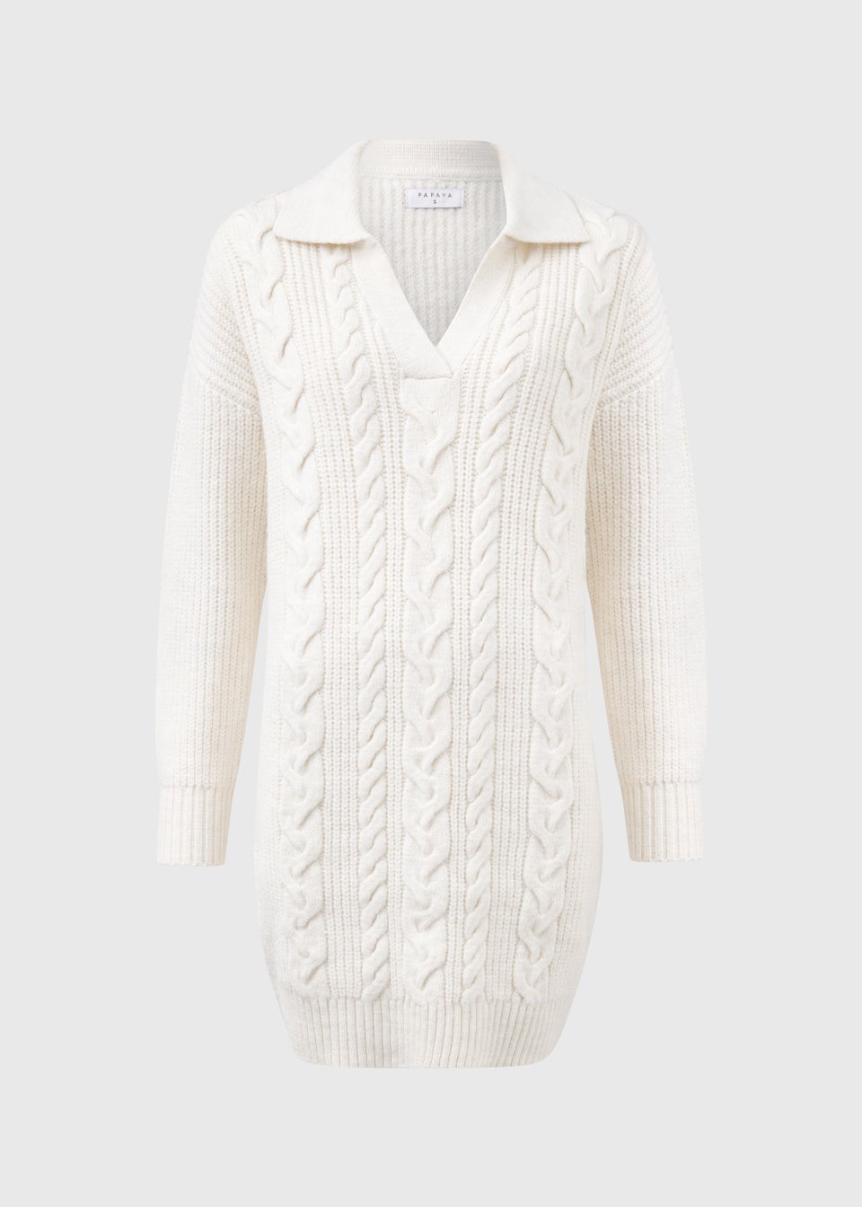 Ivory Open Collar Cable Knit Dress