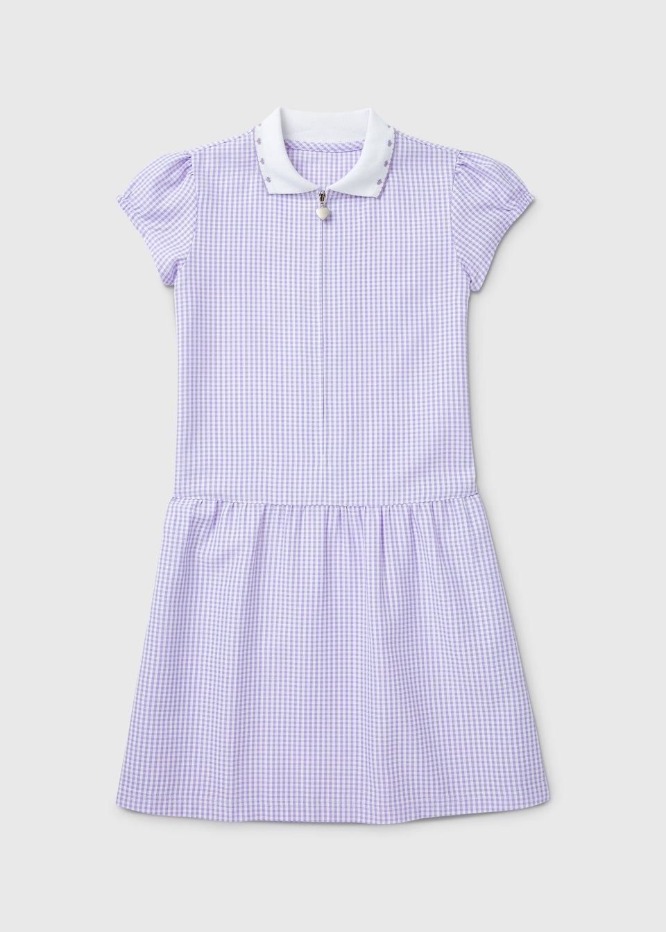 Girls Lilac Gingham Knit Collar School Dress (3-13yrs)