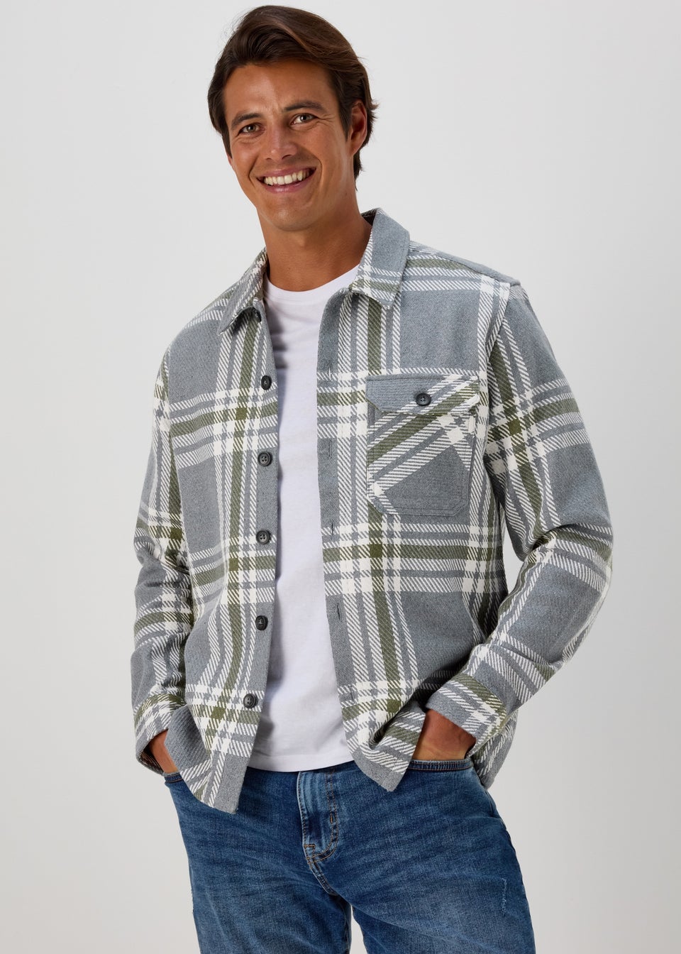 Grey Open Weave Check Over Shirt