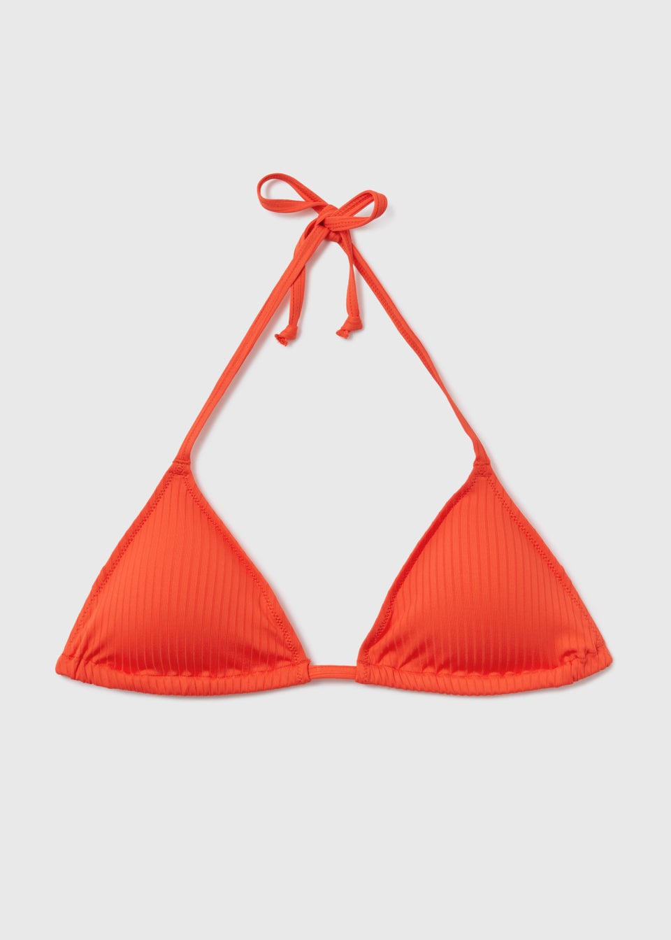 Orange Ribbed Triangle Bikini Top