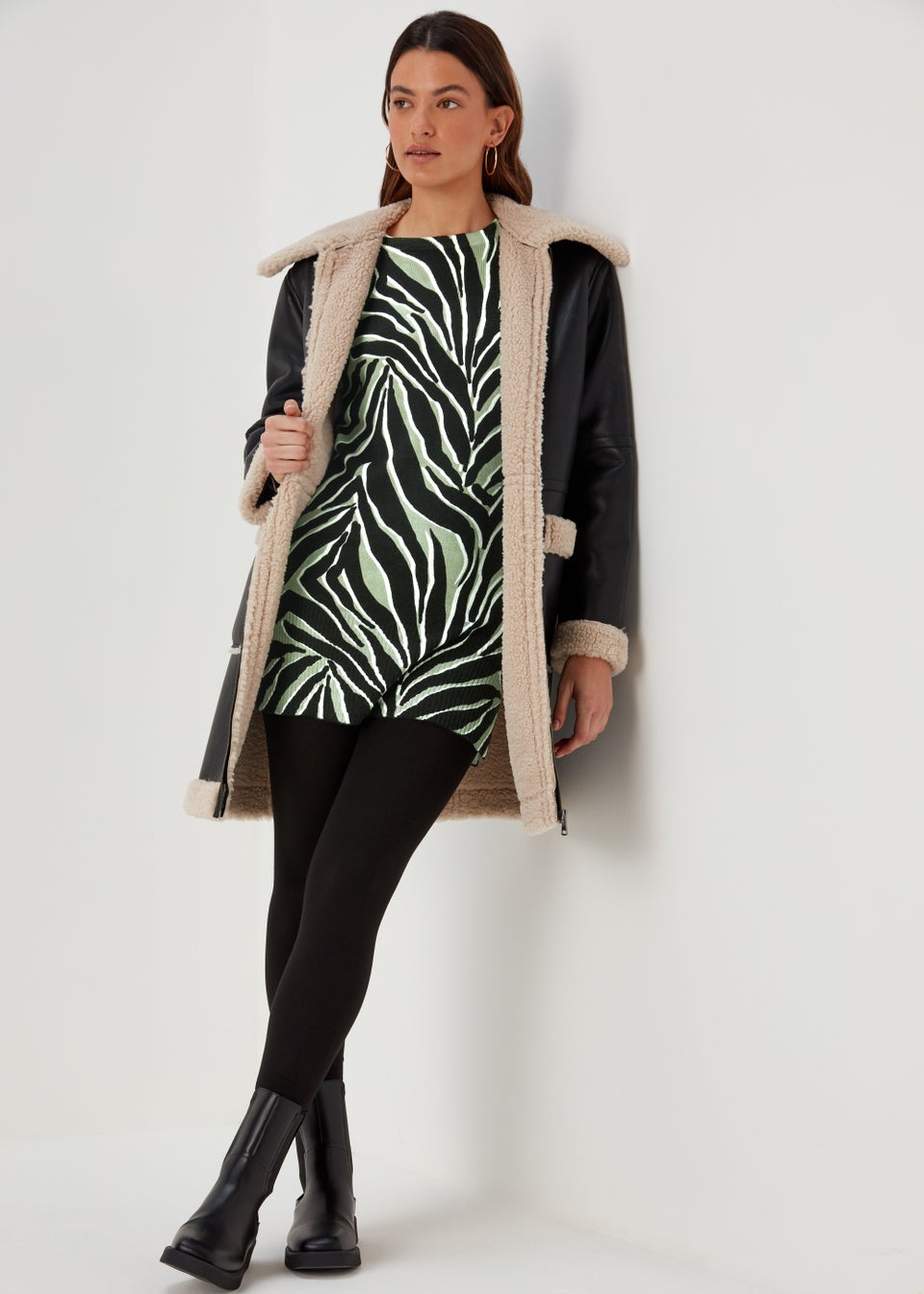 Khaki Print Soft Touch Tunic Dress