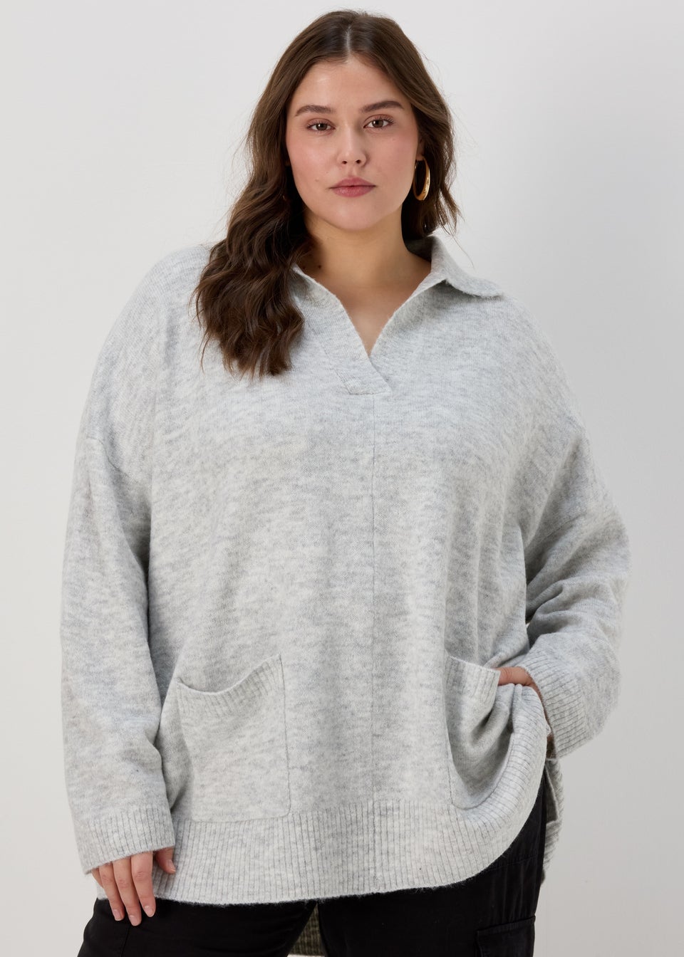 Grey Open Collar Jumper Matalan