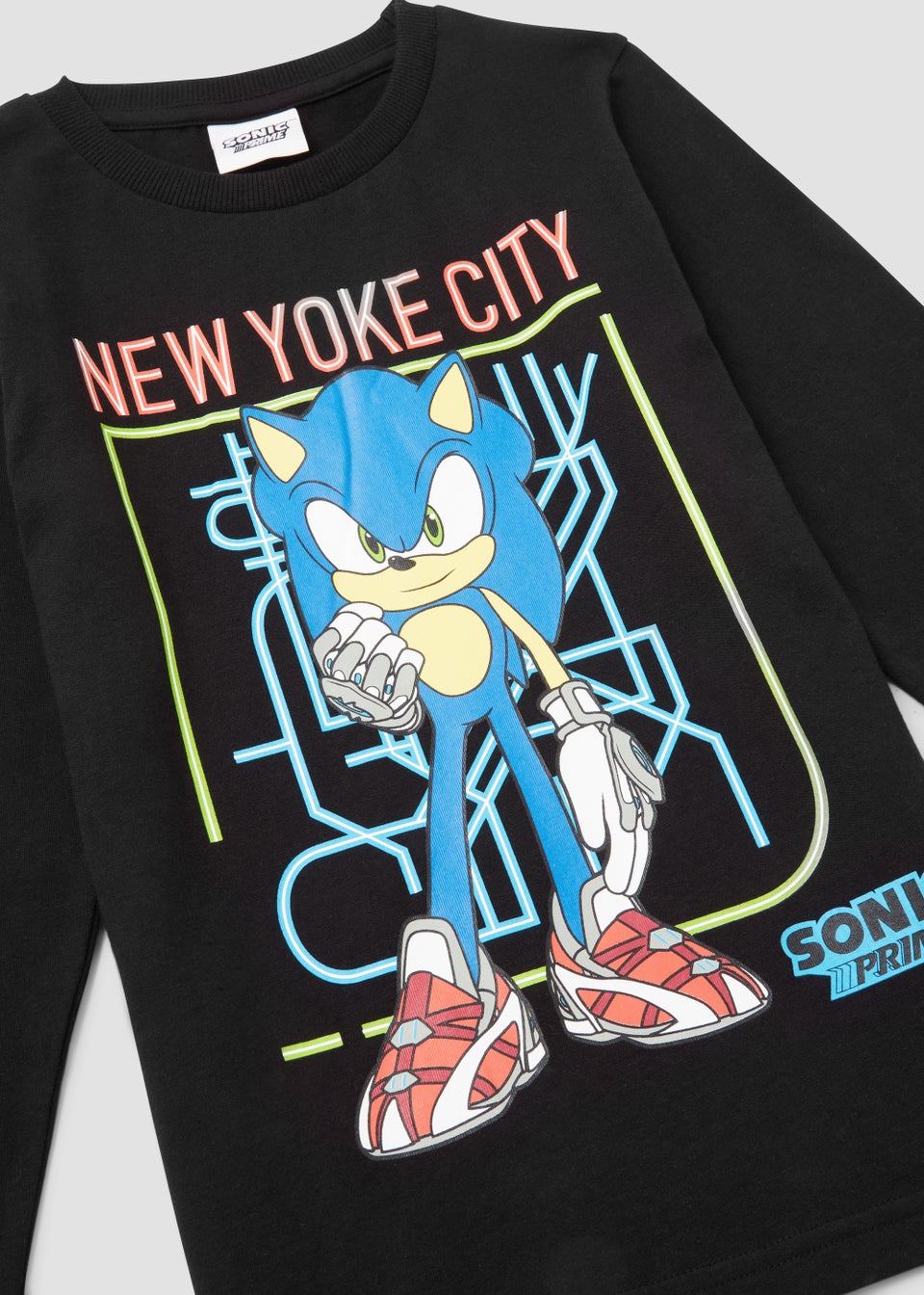 Kids Black Sonic Prime Print Long Sleeve T-Shirt (5-12yrs)
