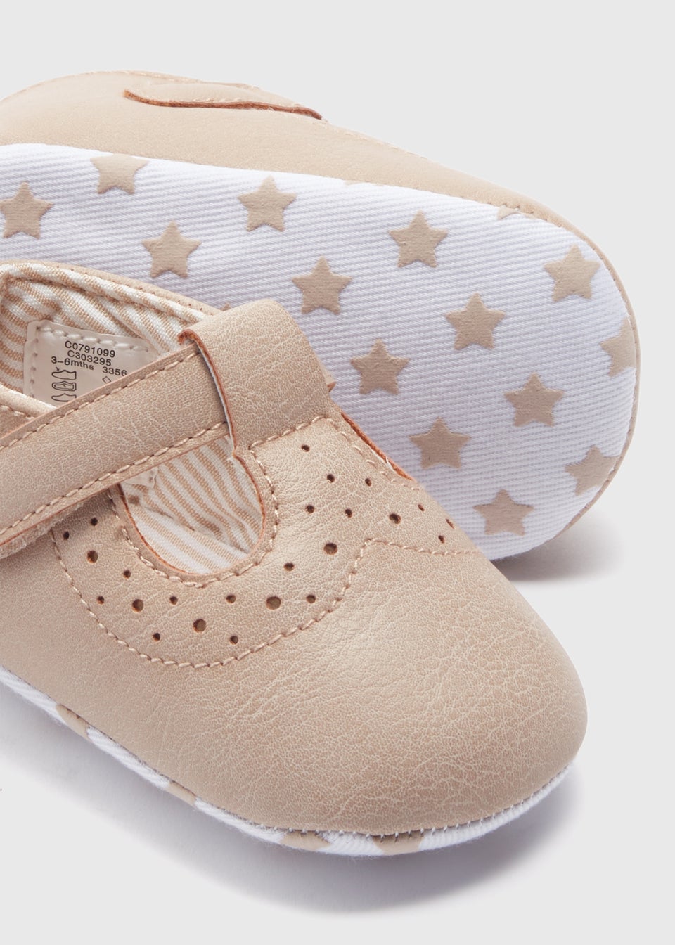 Baby Taupe Brogue T Bar Soft Sole Shoes (Newborn-18mths)