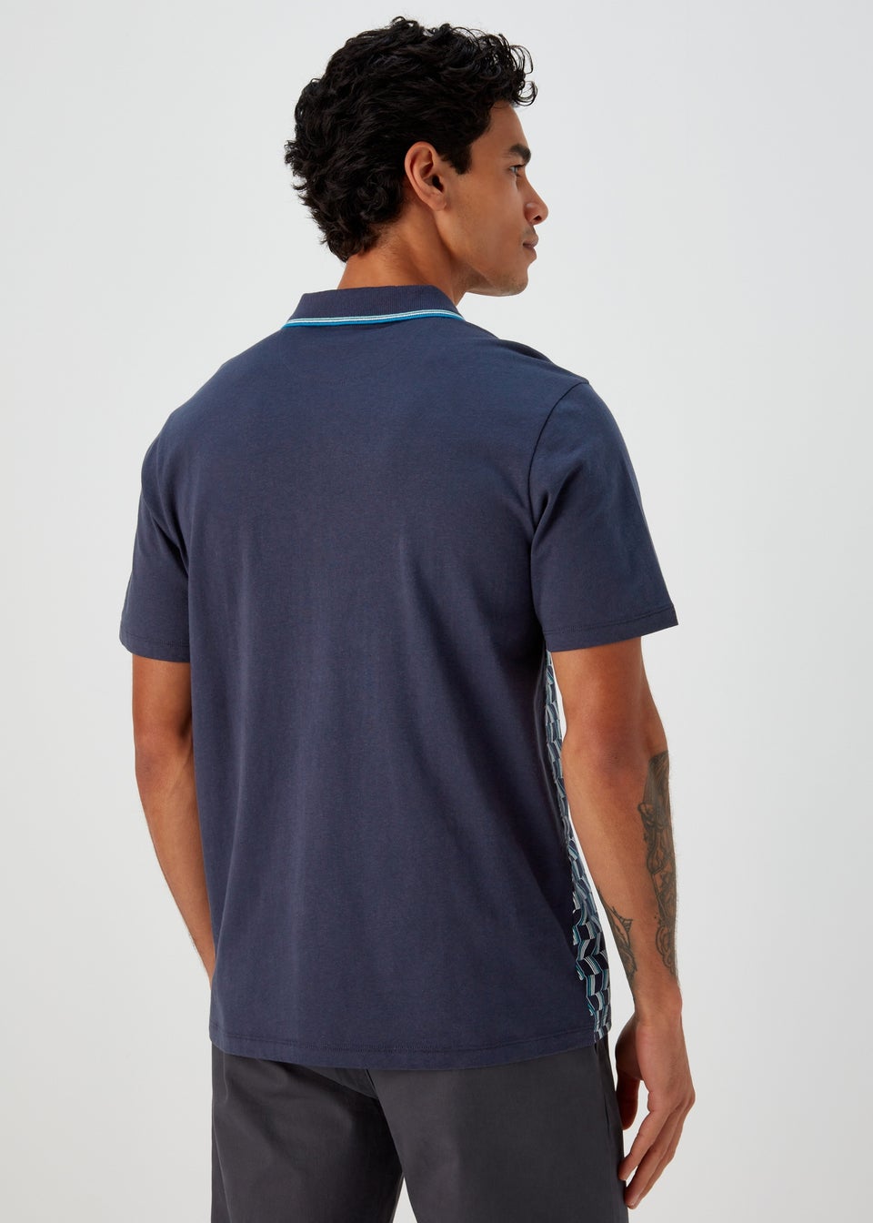 Navy & Teal Print Smart Polo Shirt