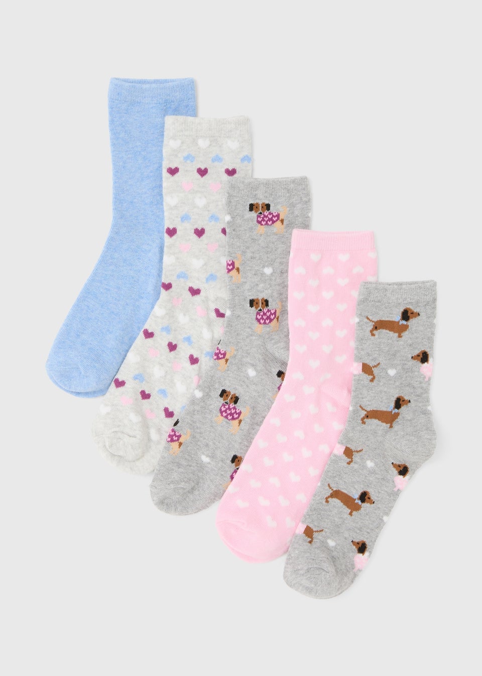 5 Pack Grey Dog Socks