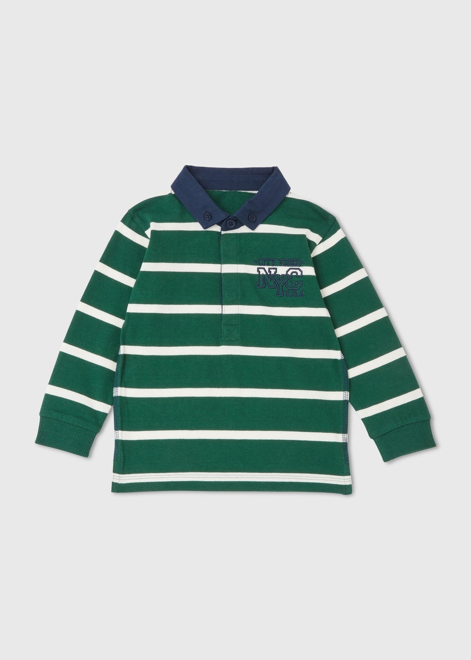 Boys Green Rugby Stripe Long Sleeve Polo Shirt (1-7yrs)