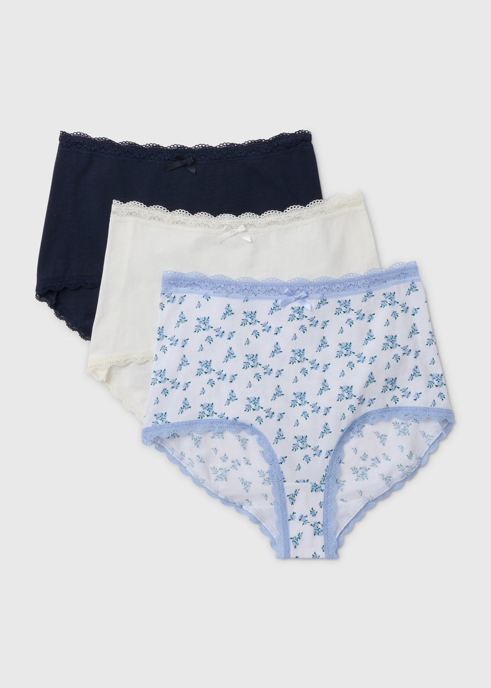 3 Pack Blue Daisy Lace Cotton Full Knickers
