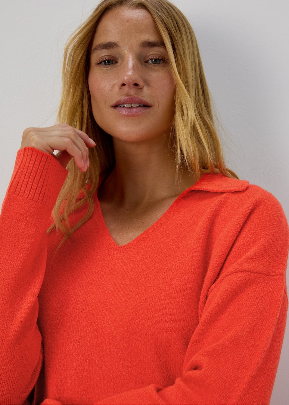 Solid Red Open Collar Jumper