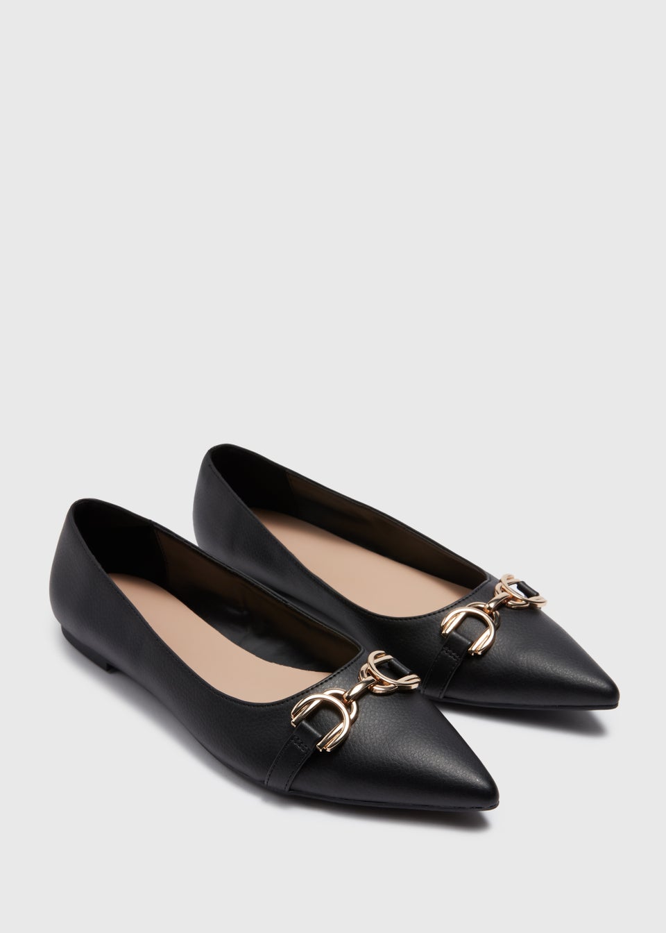 Black Chain Point Flat Slip On Shoes