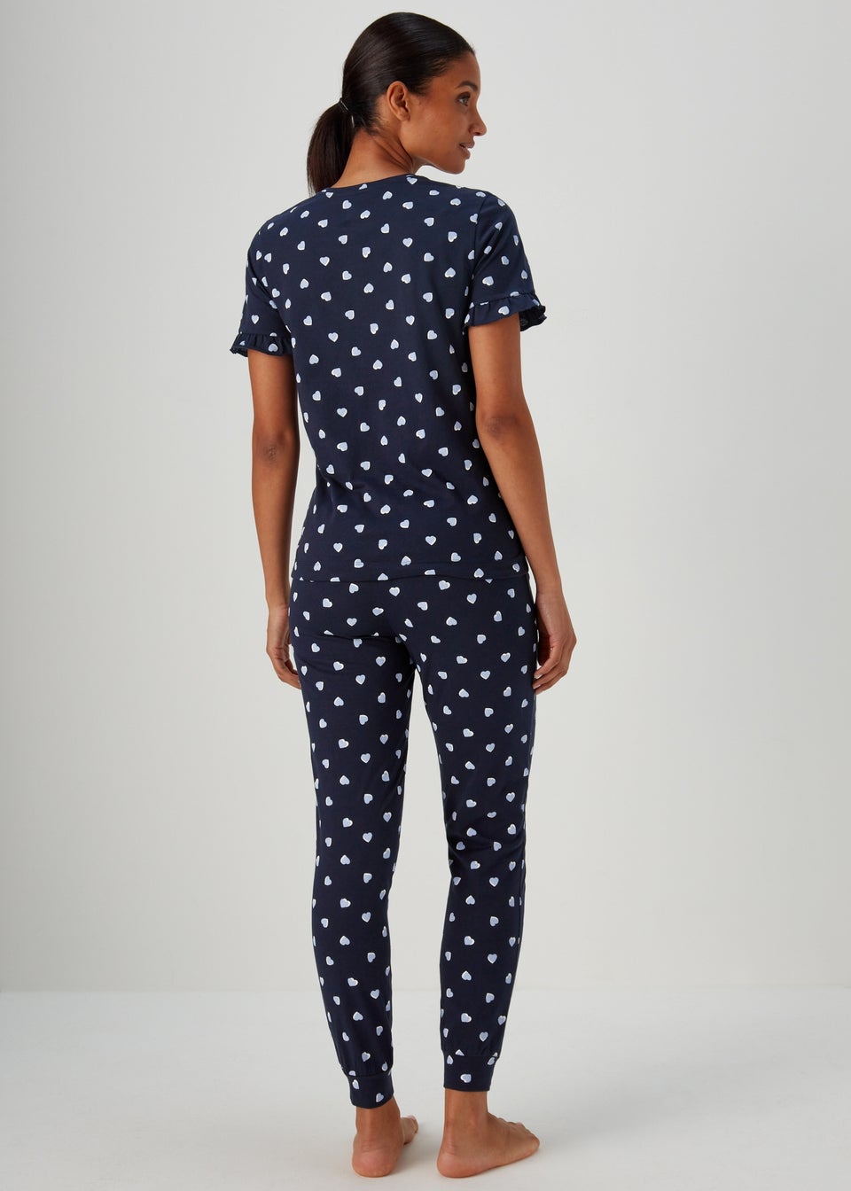 Navy Heart Frill Sleeve Pyjama Set