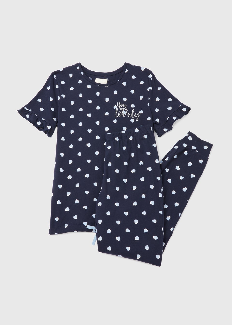 Navy Heart Frill Sleeve Pyjama Set