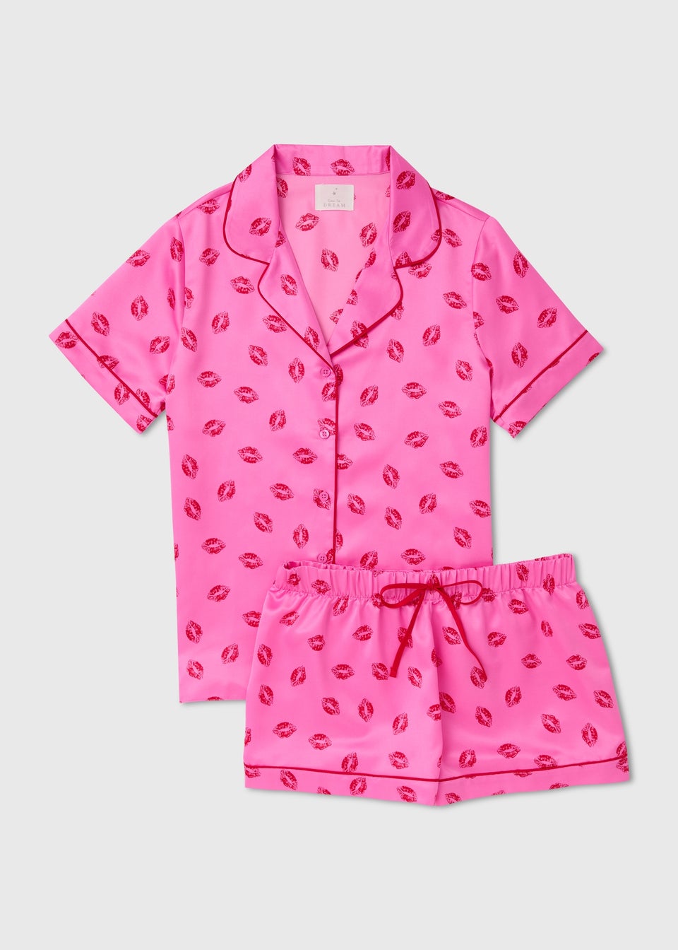 Pink Lips Satin Shorts & Nightie Pyjama Set - Matalan