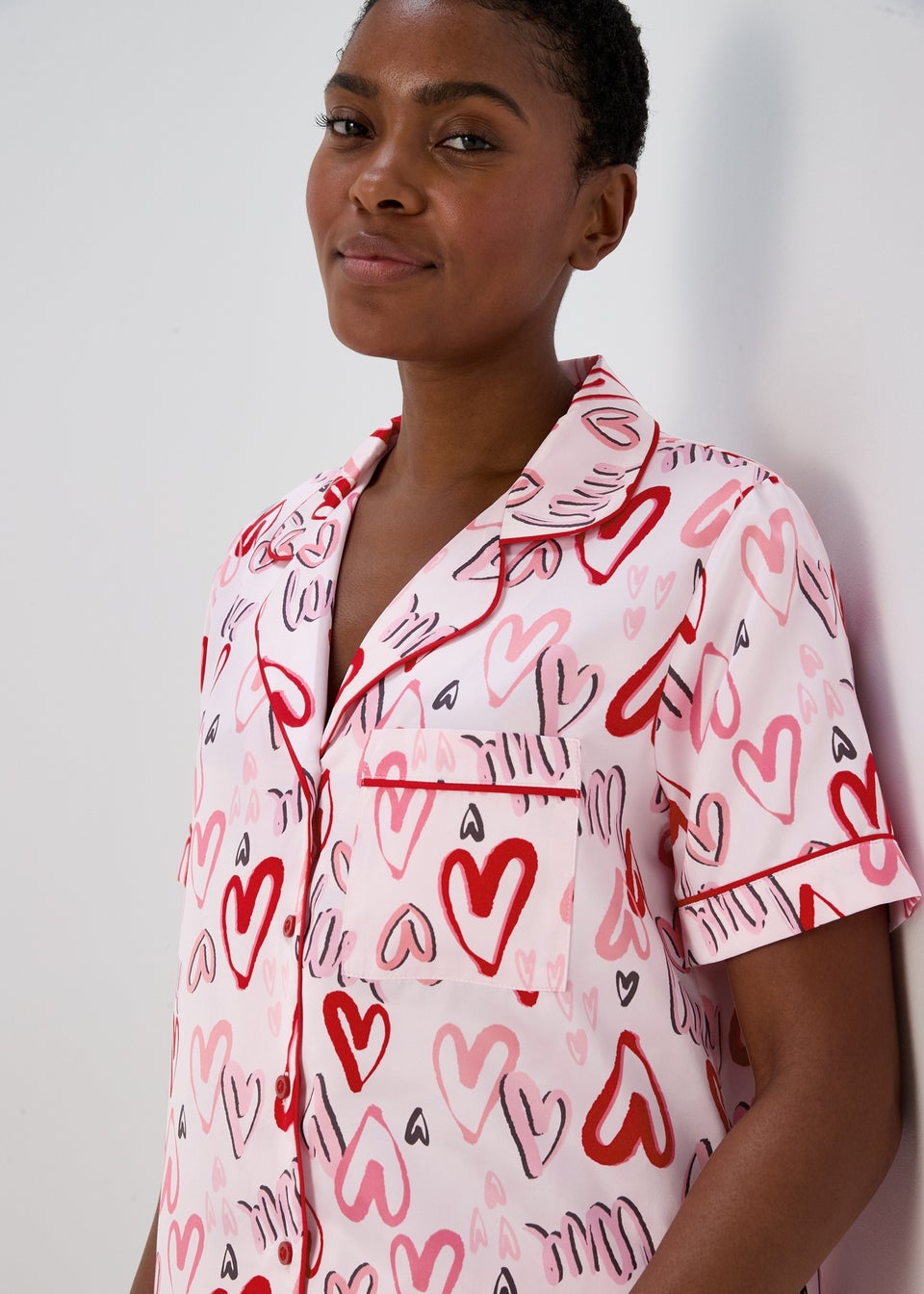 Pink Satin Hearts Shorts & Nightie Pyjama Set
