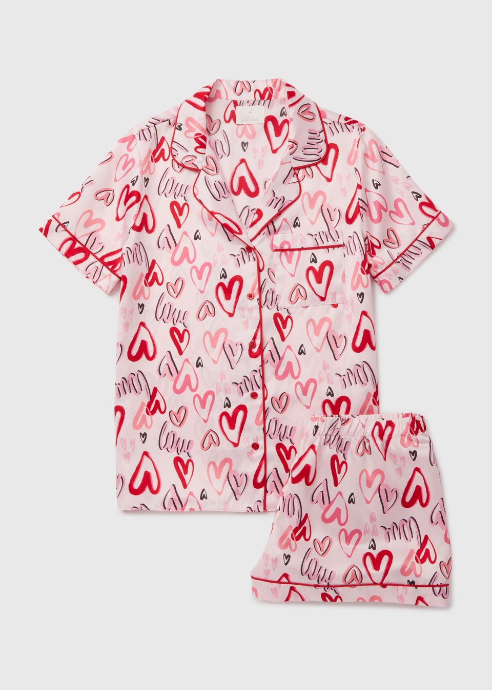 Pink Satin Hearts Shorts & Nightie Pyjama Set