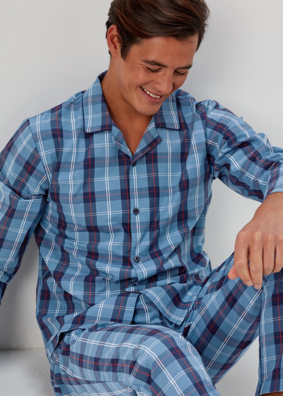 Blue Check Woven Long Sleeve Pyjama Set