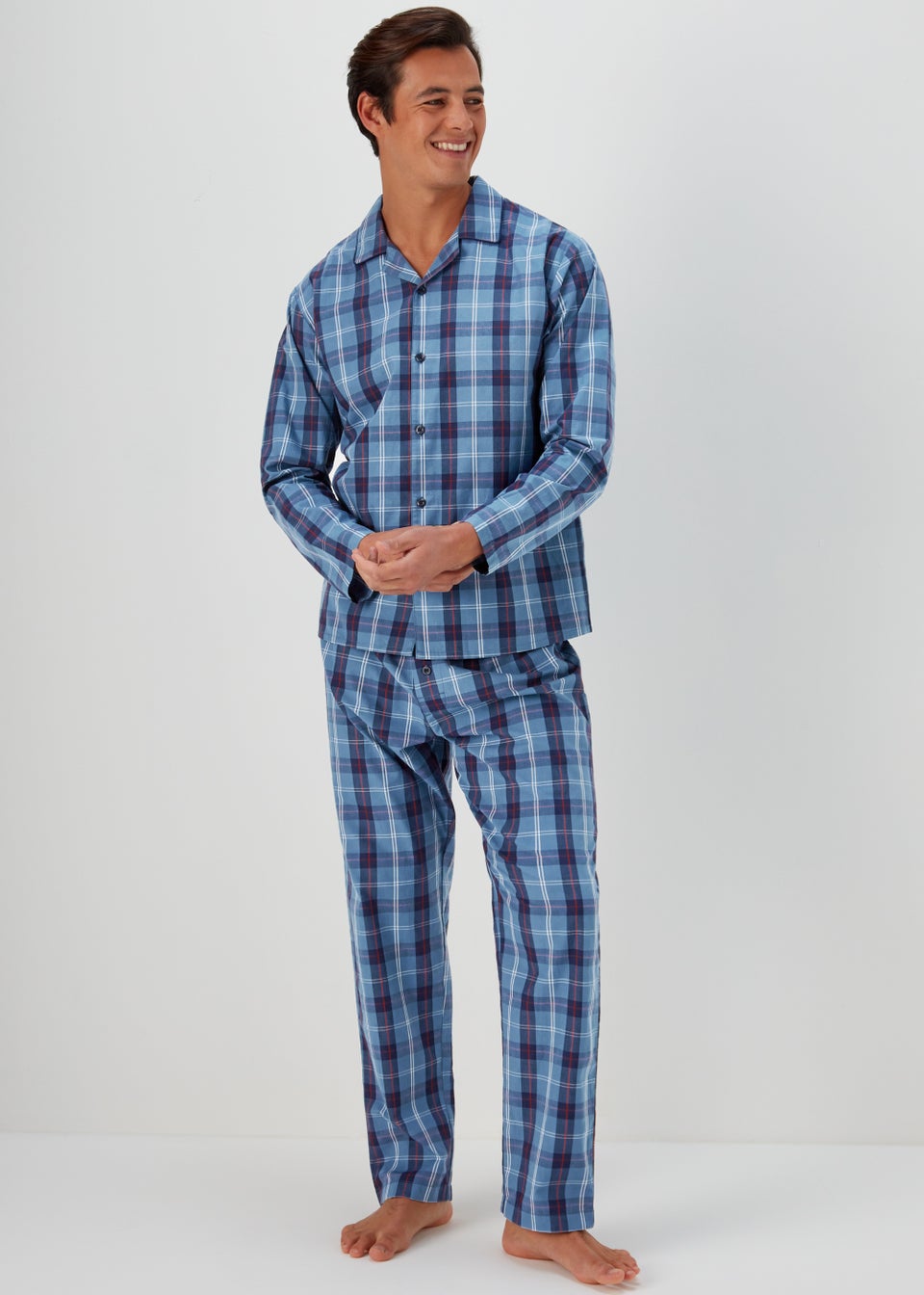 Blue Check Woven Long Sleeve Pyjama Set