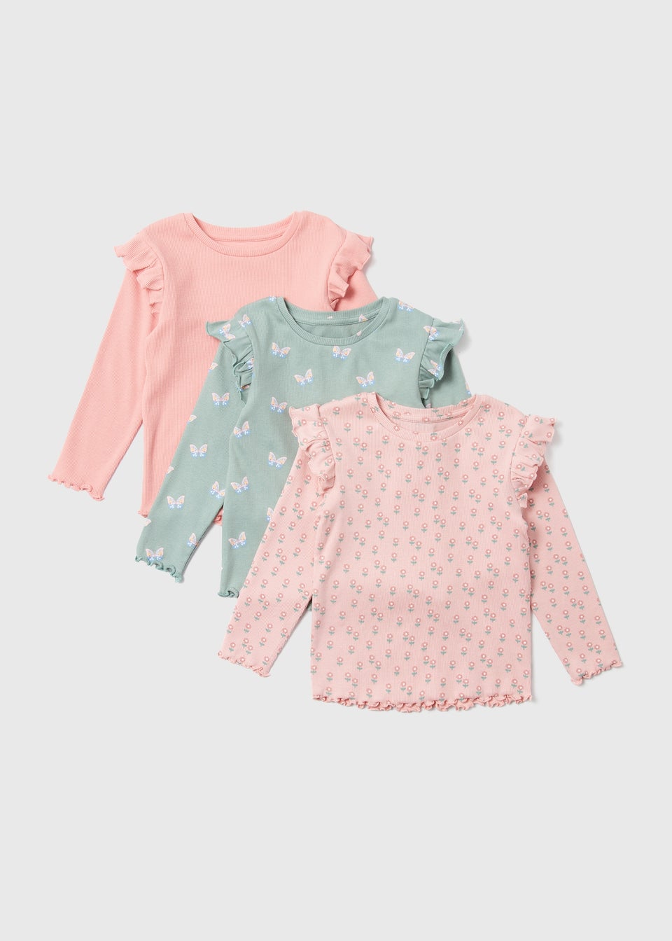 Girls Pink 3 Pack Ribbed Tops (1-7yrs)